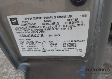 2006 Chevrolet Silverado K1500 from USA, damaged, VIN 2GCEK13T261210138